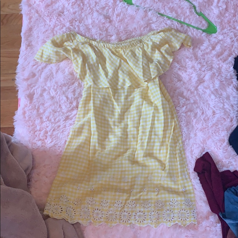 off the shoulder yellow dress